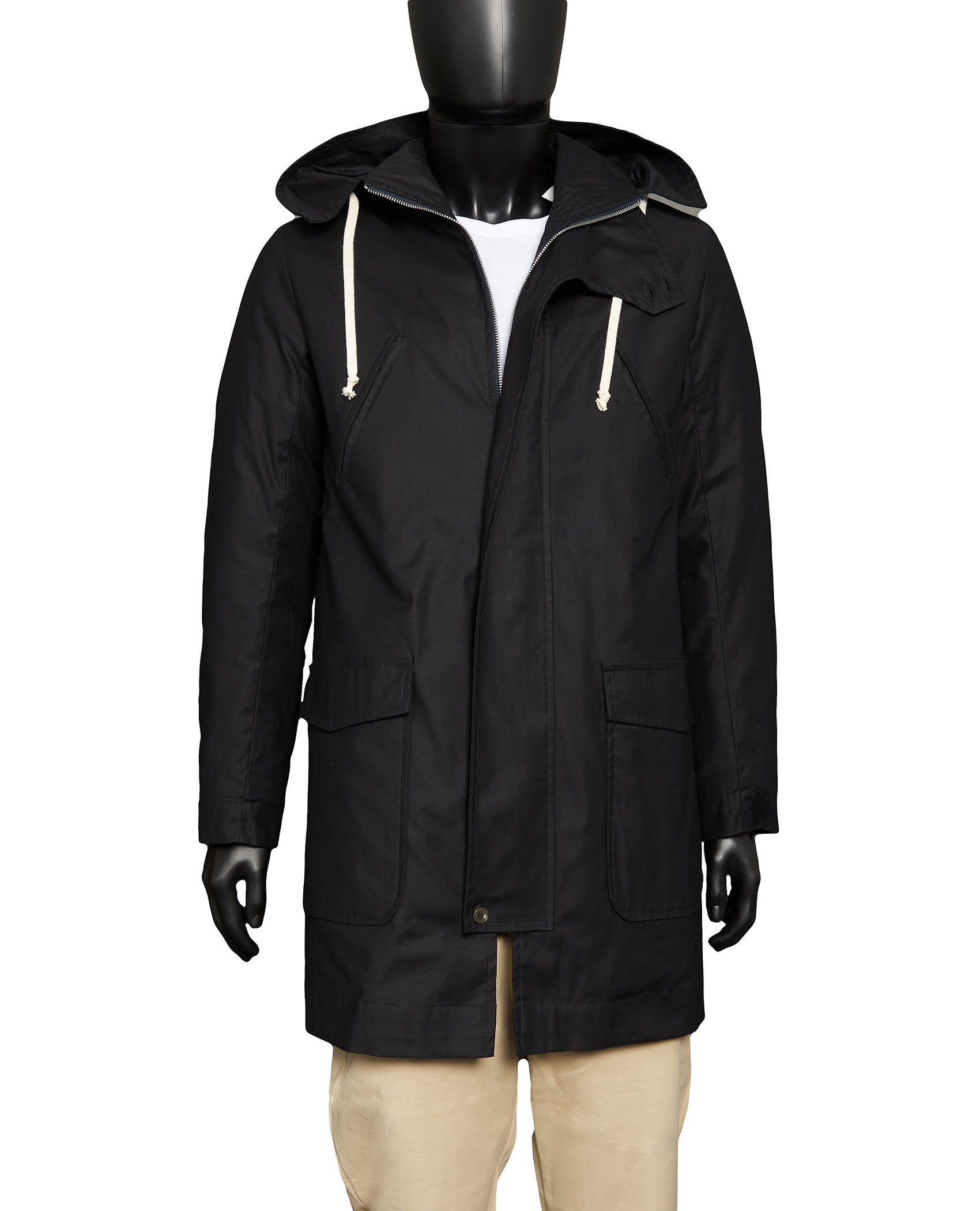 Hooded Hidden Button Zip Overcoat