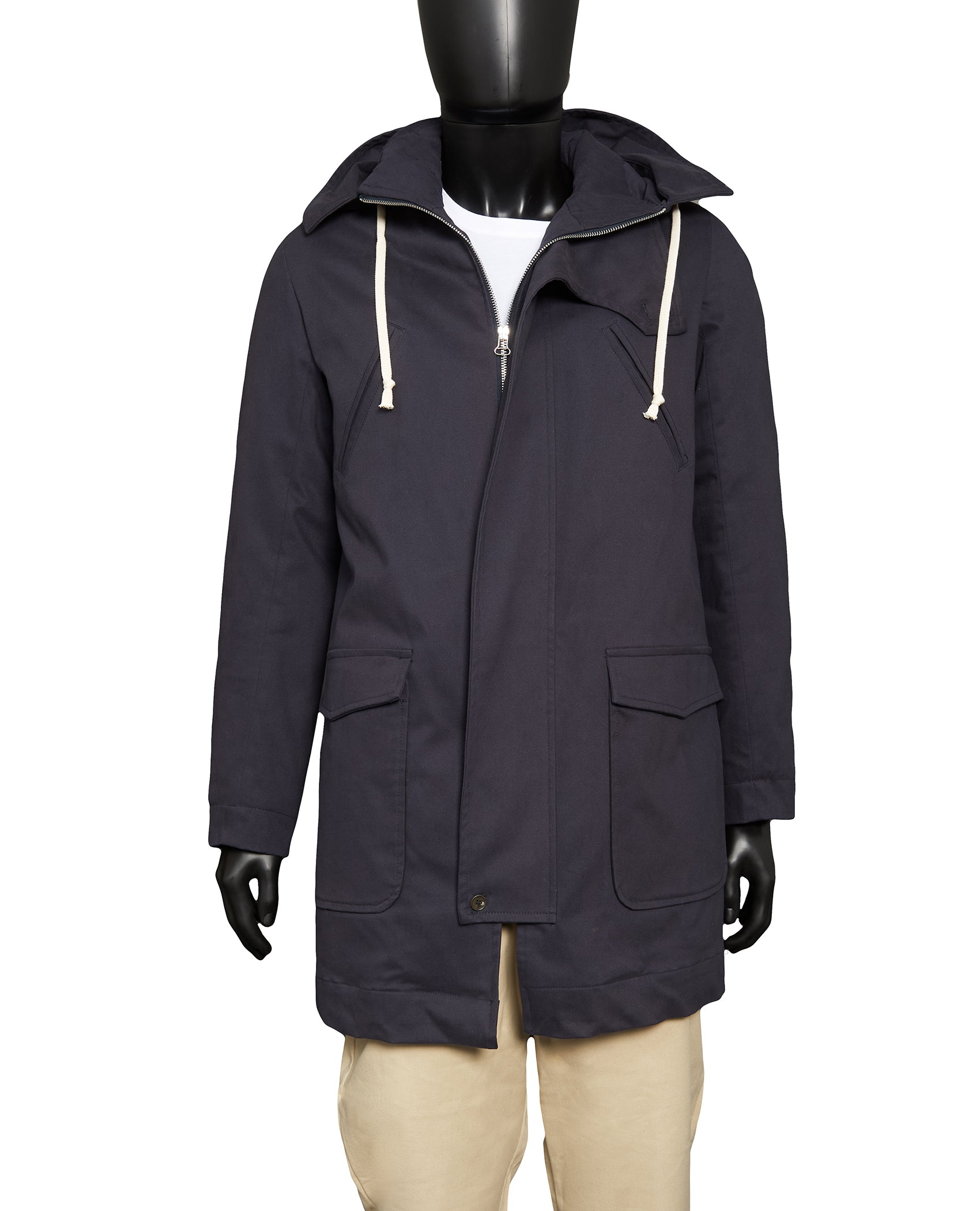 Hooded Hidden Button Zip Overcoat