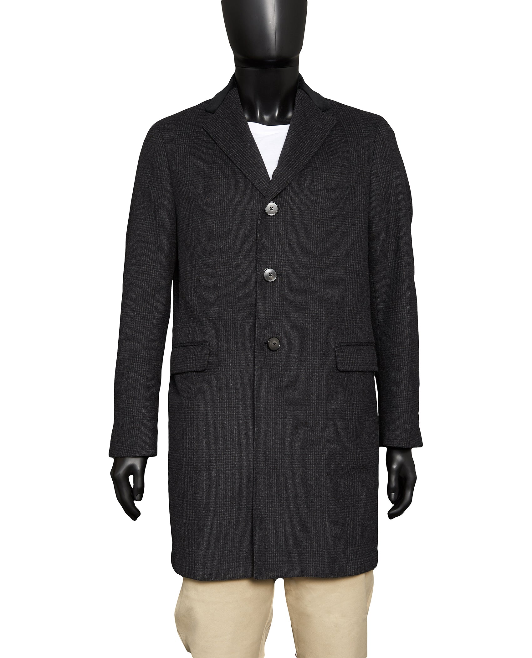 Three button Overcoat With Velvet Collar