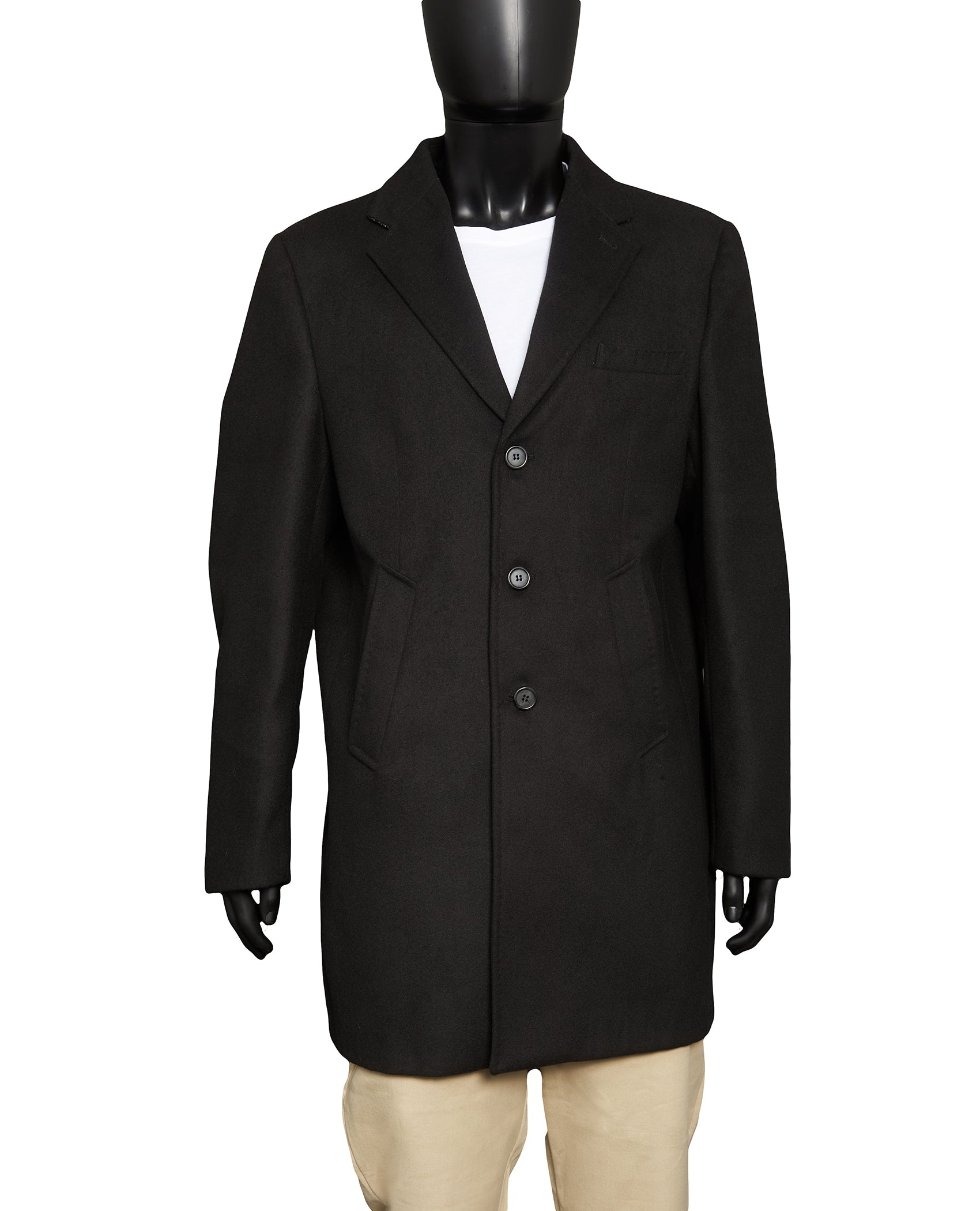 Three Button Wool Overcoat