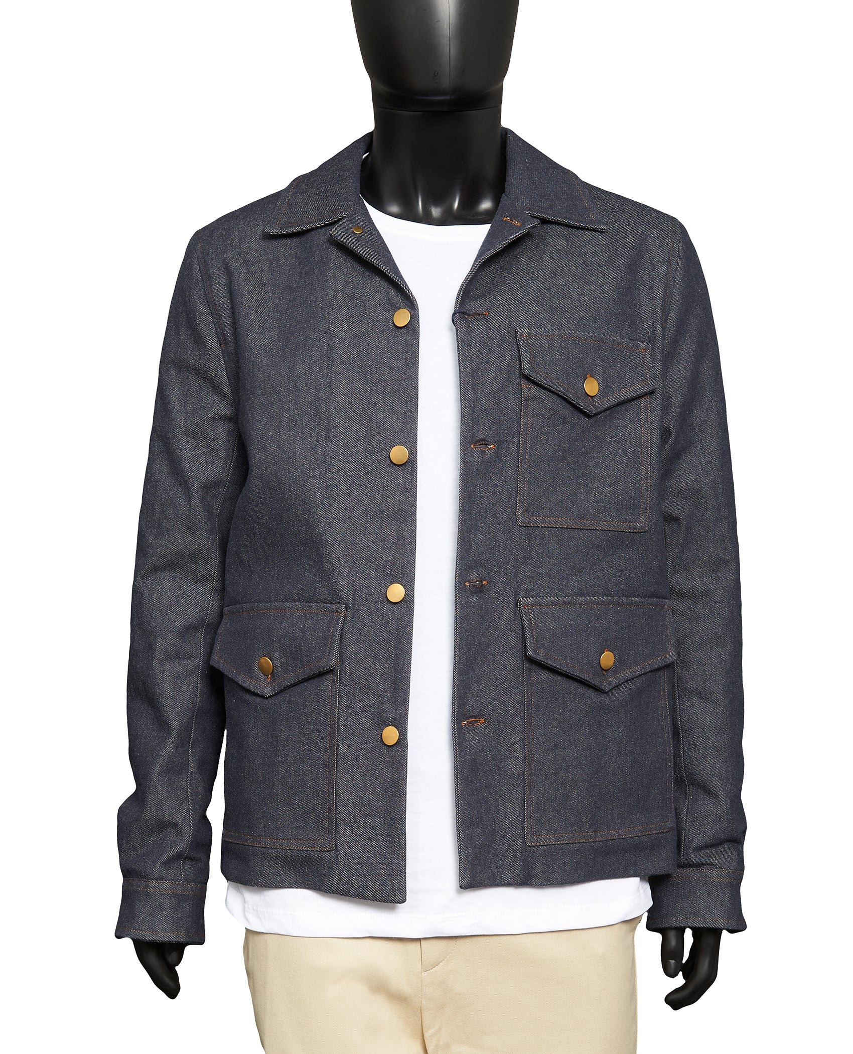 3-POCKET RAW DENIM OVERSHIRT WITH BRASS BUTOTN