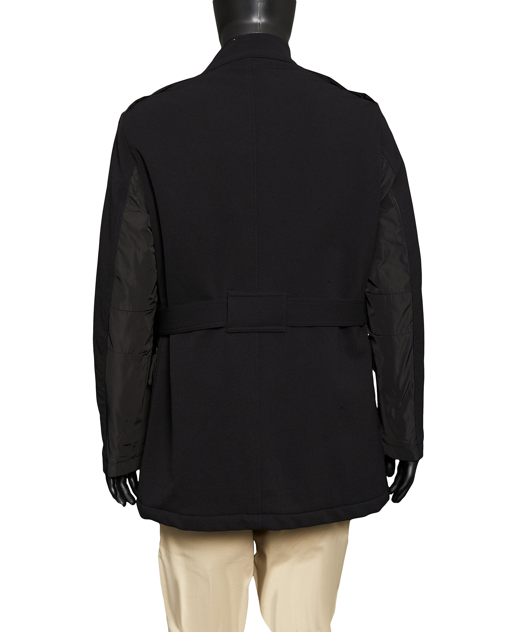 BELTED MILITARY JACKET WITH NYLON DETAIL