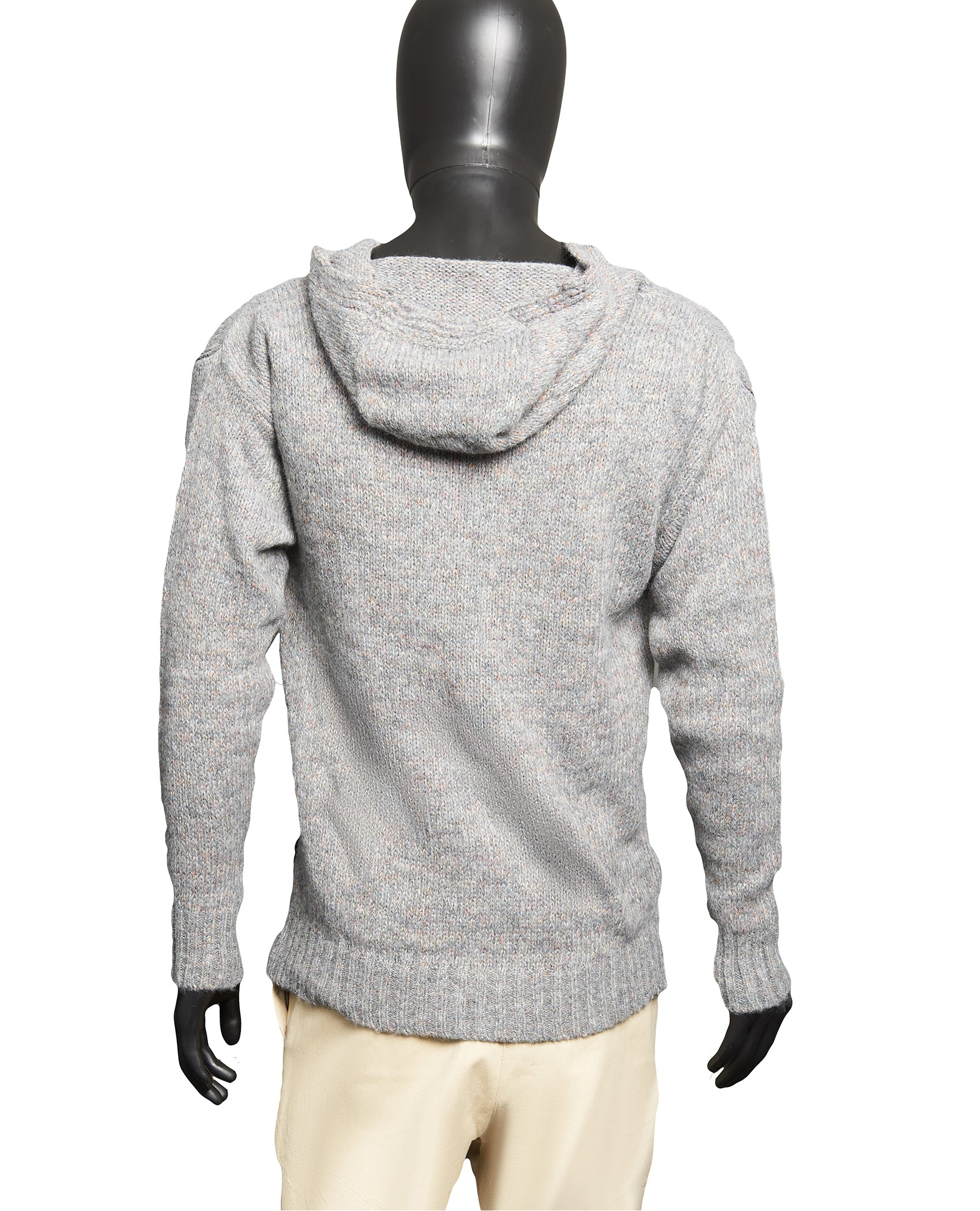 GREY HOODED SWEATER WITH MULTI-COLOUR THREAD
