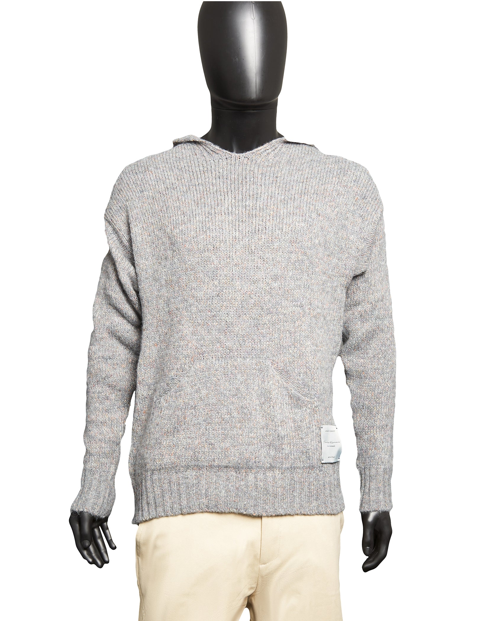 GREY HOODED SWEATER WITH MULTI-COLOUR THREAD