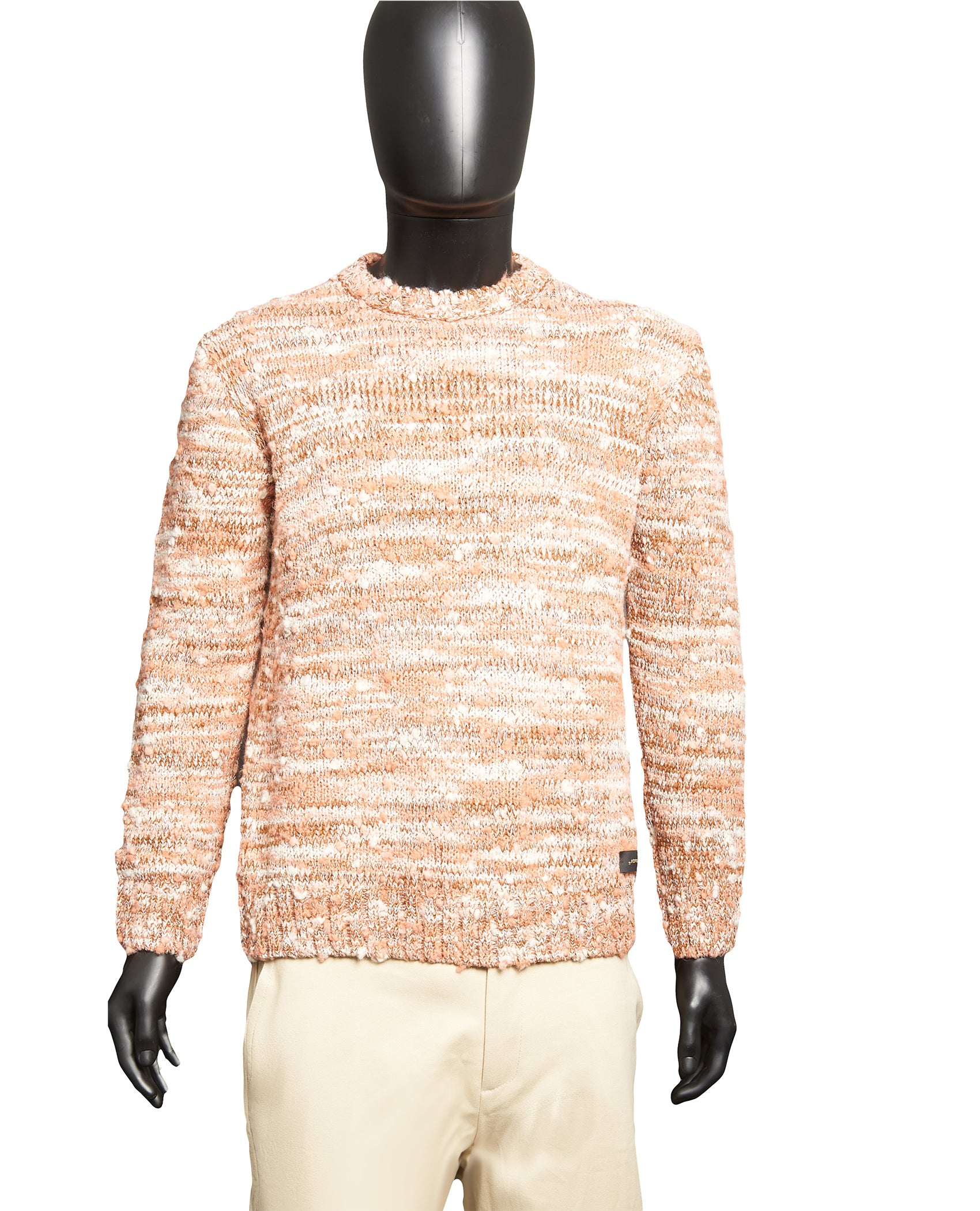 SALMON MELANGE TEXTURED CREW NECK SWEATER