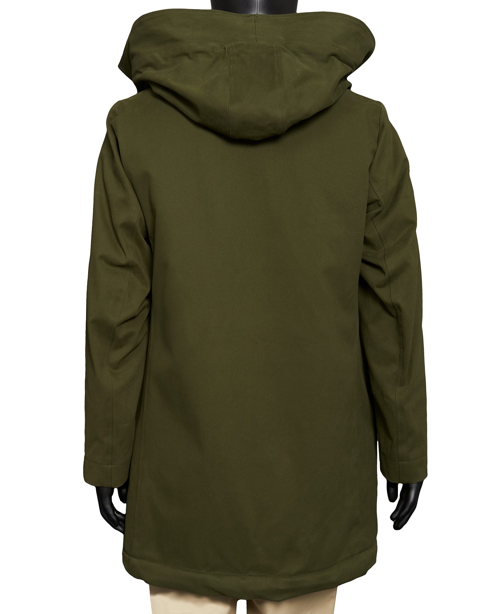 GREEN HOODED TRENCH WITH FAUX FUR LINING